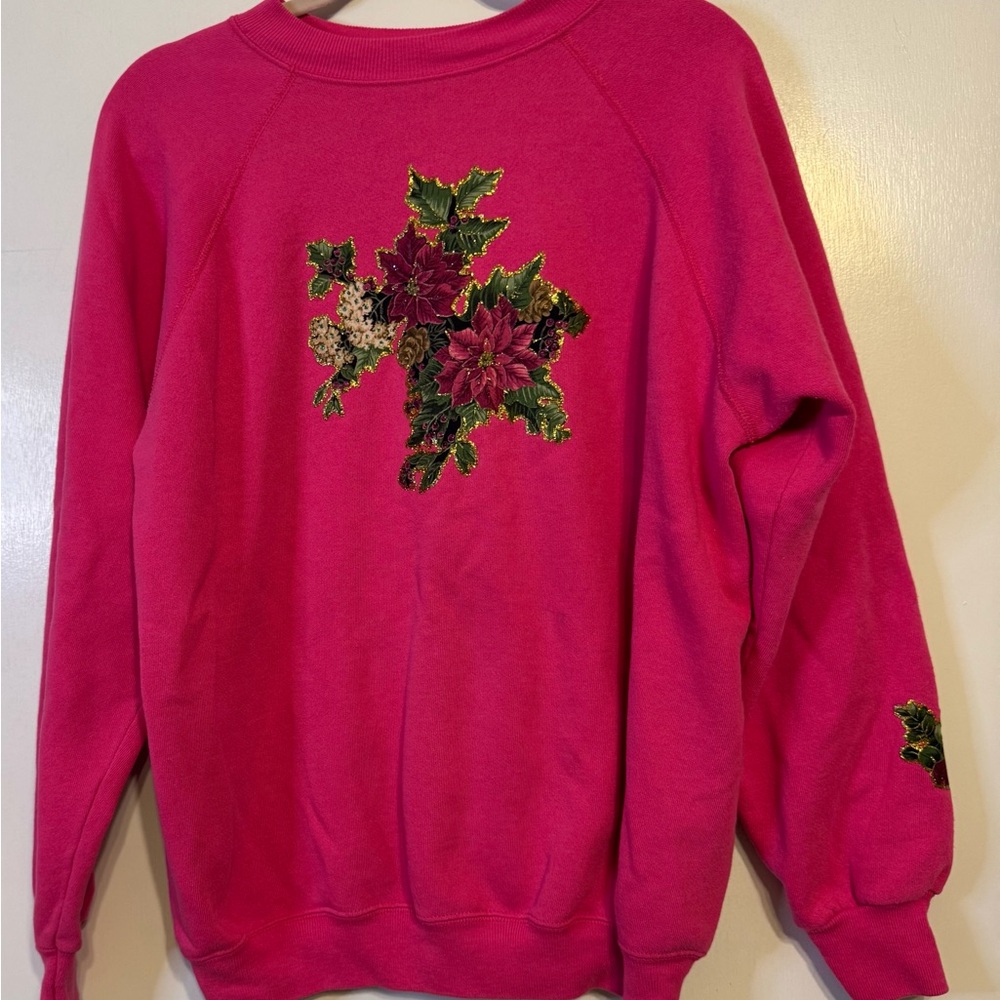 Vintage Hanes Pink Crewneck with Floral Design